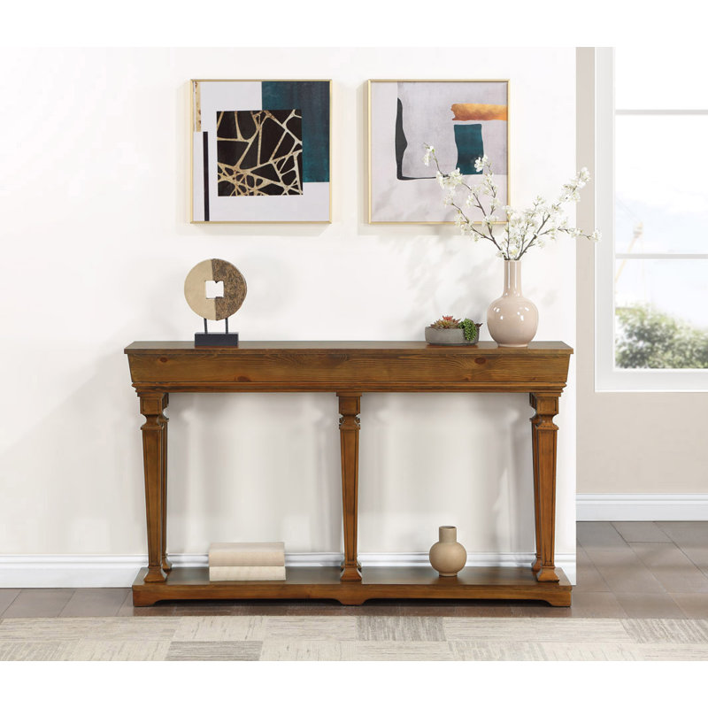 One Allium Way® Rustic 72" Wood Console Table w/ Shelf & Tapered Legs ...